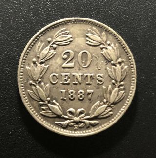 Nicaragua 1887 20 Centavos Silver Coin