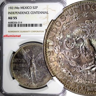 Mexico Silver 1921 Mo 2 Pesos Ngc Au55 Independence Centennial Toning Km 462