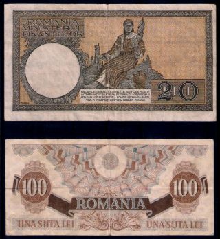 Romania,  2 paper money,  20,  100 Lei 2