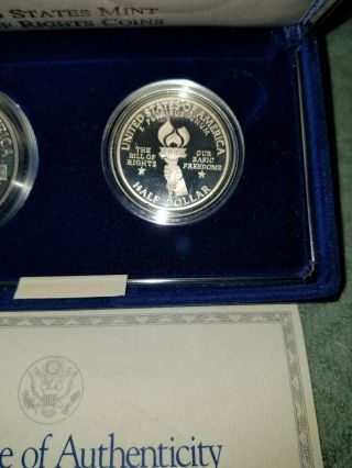 1993 BILL OF RIGHTS COINS 2 - PC PROOF SET SILVER$1 & 50C w/BOX & 5
