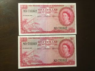 British Caribbean Territories (2 Notes) 1 Dollar 1959 - Consecutive 