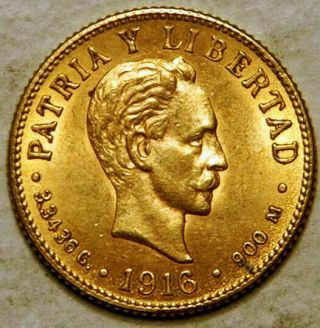 Gold Dos 2 Pesos 1916 Patria Y Libertad Marti 3.  3436 Gram 900 Gold Agw 0.  0967 Oz