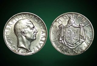 1 Franga Ari.  Silver Coin.  Albania 1937 - No 20