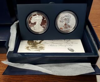 2012 S American Silver Eagle Set 2 Coins Unc Reverse Proof San Francisco Box