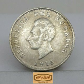 1915 Birm M.  Ecuador Silver 1/2 D.  De Sucres,  Lei 0.  900 - B16096