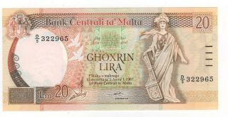 Malta 20 Liri Issued 1989,  P44a Aunc