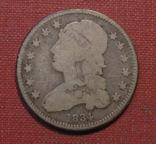 1834 Capped Bust Quarter - Moderate Detail,  Obverse Scratches,  Please View