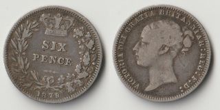 1879 Great Britain Sixpence Silver Coin