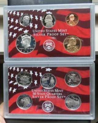 2002 Us Silver Proof Set - With Quarters - San Francisco - Cert.  Of Auth.