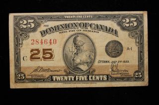 1923 Dominion Of Canada.  25 Cents.  Shinplaster.  Mccavour - Saunders.
