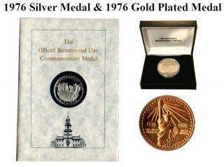 1976 Two Official Bicentennial Coins One Silver One Gold Plated Bronze
