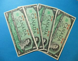 4x 1867/1967 Bank Of Canada Centennial 1 Dollar Notes - Au/unc