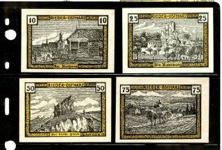 Germany Notgeld 1921 Rieder Ost - Harz Unc Notes Set 10 25 50 75 Pfg Engravings