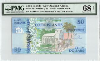 Cook Islands Nd (1992) P - 10a Pmg Gem Unc 68 Epq 50 Dollars