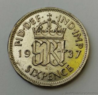 1937 Great Britain 6 Six Pence.  500 Silver Coin