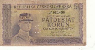 Czechoslovakia Czechoslovakian Banknote 50 Korun 1945