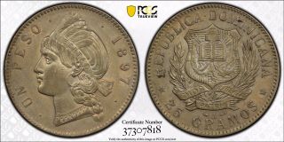 Dominican Republic 1897a Peso Pcgs Gouged — Au Detail