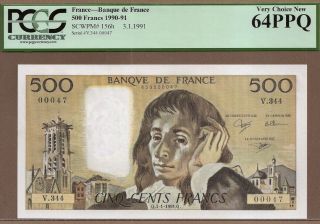 France: 500 Francs Banknote,  (unc Pcgs64),  P - 156h,  03.  01.  1991,