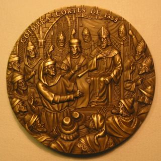 Coimbra Courts Of 1385 / Portuguese King D.  João I / Big Bronze Medal By Antunes