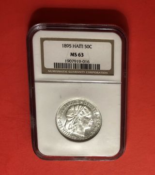 Haiti - 1895 - Uncirculated 50 Cents,  Graded By Ngc Ms63.  Coin.