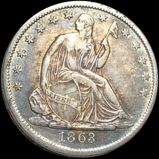 1863 - S Seated Half Dollar Nearly Uncirculated San Francisco Liberty Silver No Rs