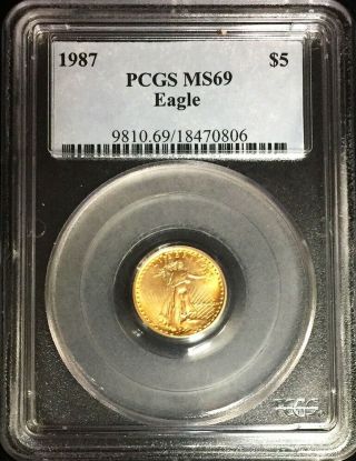 1987 Gold United States American Eagle $5 Dollar Coin 1/10 Oz Pcgs State 69