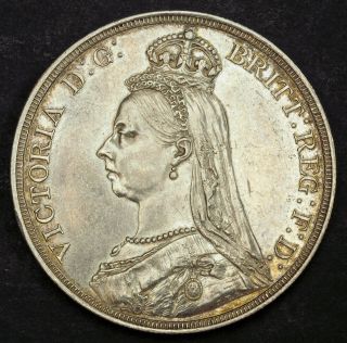 1887,  Great Britain,  Queen Victoria.  Large Silver " Jubilee Bust " Crown.  Xf - Au