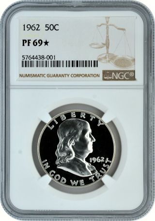 1962 50c Silver Proof Franklin Half Dollar Ngc Pf 69 Star