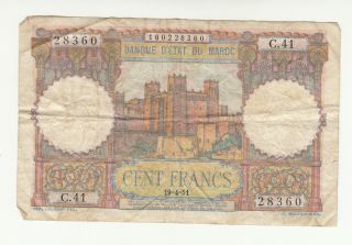 Morocco 100 Francs 1951 Circ.  P45 @