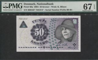 Tt Pk 60a 2004 Denmark Nationalbank 50 Kroner " K.  Blixen " Pmg 67 Epq Gem