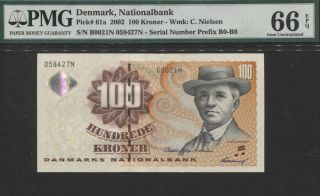 Tt Pk 61a 2002 Denmark Nationalbank 100 Kroner " C.  Nielsen " Pmg 66 Epq Gem Unc