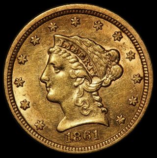 1861 U.  S.  Liberty Head $2.  50 Gold Quarter Eagle Coin