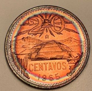 1965 - Mo Mexican 20 Veinte Centavos Bu Unc Rainbow Color Toned Coin 46