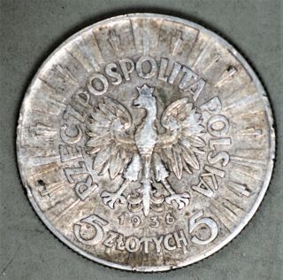 Poland 1936 5 Zlotych Silver Coin
