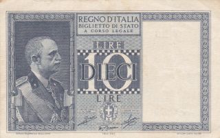 10 Lire Very Fine Crispy Banknote From Italy 1939 Pick - 25