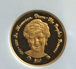 1997 $50 Princess Diana Gold Coin Proof 7500 Mintage 1/10 Oz Gold Proof Coin