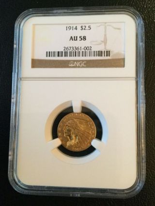 1914 G$2.  5 Indian Head Gold Quarter Eagle Au58 Ngc Us Gold Coin