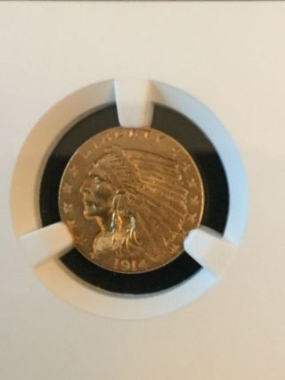 1914 G$2.  5 Indian Head Gold Quarter Eagle AU58 NGC US Gold Coin 2