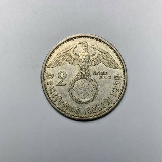 1939 A Germany Silver 2 Mark Third Reich Nazi World War Ii Old German Coin