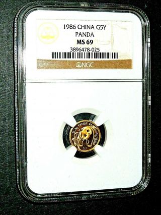 1986,  1/20 Oz.  China Gold Panda,  5 Yuan,  Ngc Ms - 69