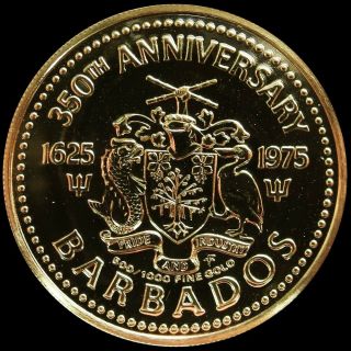1975 FM GOLD BARBADOS 6.  21 GRAMS $100 OLIVE BLOSSOM COIN 3