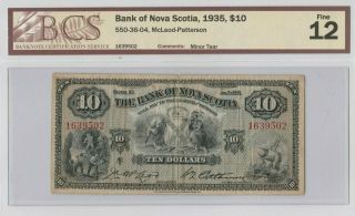 Bank Of Nova Scotia,  1935,  $10 Mcleod - Patterson,  550 - 36 - 04