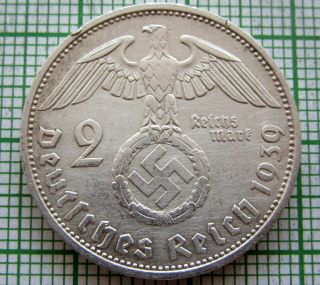 Germany Third Reich 1939 F 2 Reichsmark Hindenburg Swastika Silver