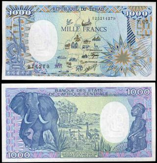 Chad Central African States 1000 1,  000 Francs 1989 P 10 Unc