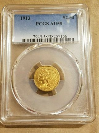 1913 $2.  50 Gold Indian Head Quarter Eagle 2 1/2 Dollar Coin Pcgs Au58 About Unc