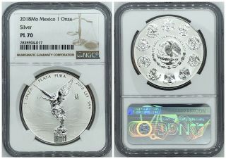 2018 Mexico 1 Onza Silver Ngc Pl 70 (proof Like.  Reverse Proof,  Mate Brillo)