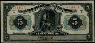 Mexico 5 Pesos,  Serie A Bank Estado De Chihuahua Banknote