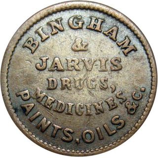 Cooperstown York Civil War Token Bingham & Jarvis Druggist G L Bowne