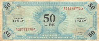 Italy 50 Lire Series Of 1943 Block A Wwii Issue Circulated Banknote Wkw