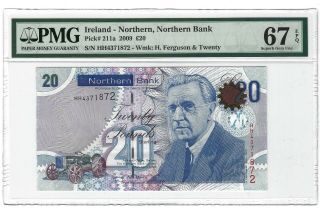 Northern Ireland 20 Pounds 2009 Northern Bank,  P - 211a,  Pmg 67 Epq Gem Unc